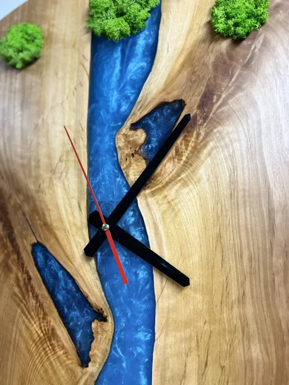 Wall Clock with Lichen Moss and Epoxy