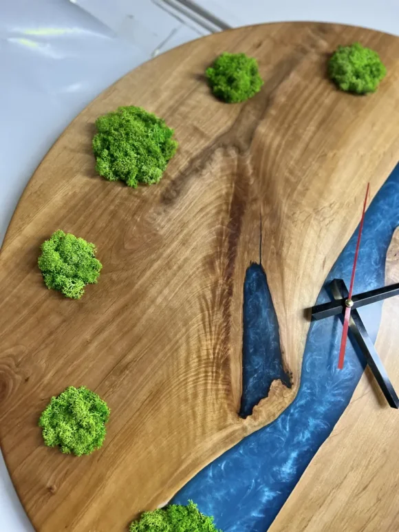 Wall Clock with Lichen Moss and Epoxy