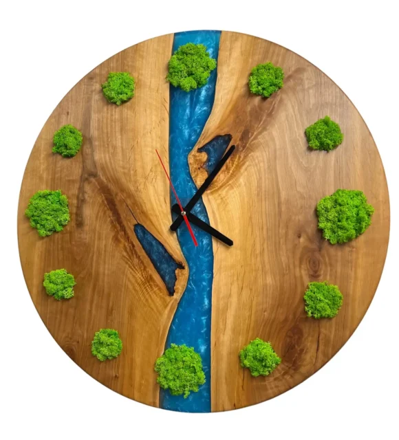 Wall Clock with Lichen Moss and Epoxy