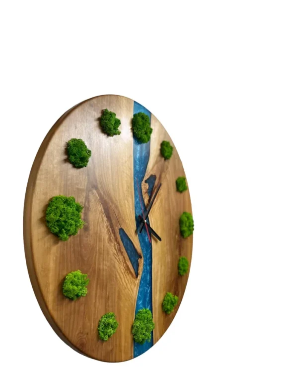 Wall Clock with Lichen Moss and Epoxy